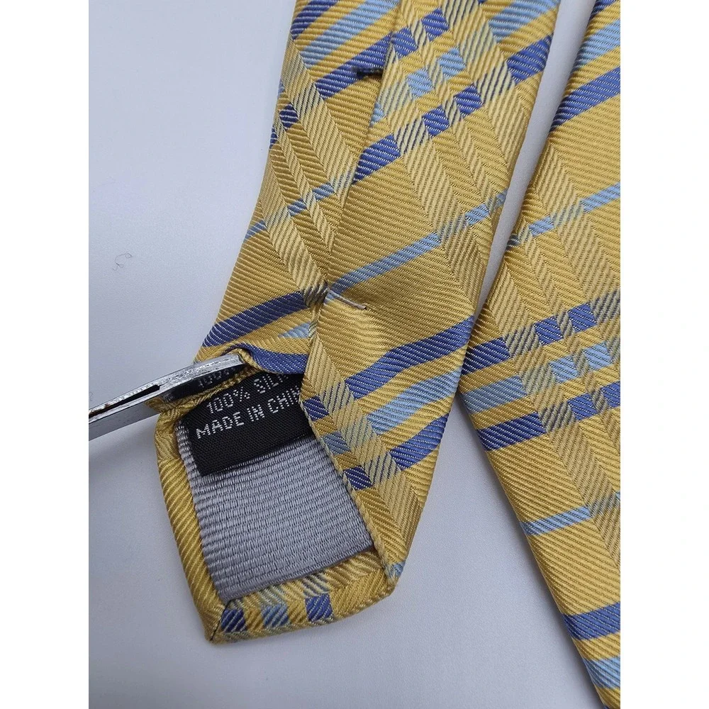 Pronto Uomo 100% Silk Gold Blue Plaid Extra Long Men's Tie 64